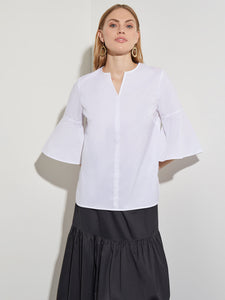 Bell Sleeve Cotton Blend Blouse, White | Misook