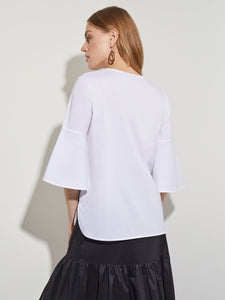 Bell Sleeve Cotton Blend Blouse, White | Misook