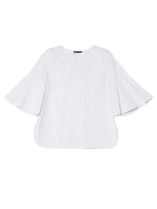 Bell Sleeve Cotton Blend Blouse, White | Meison Studio Presents Misook