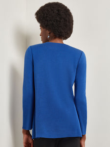 Double Breasted Open Neck Knit Jacket, Lyons Blue | Misook