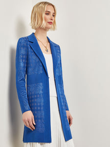 Burnout Floral Pattern Knit Jacket, Lyons Blue | Misook