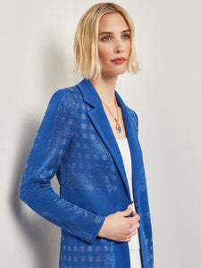 Burnout Floral Pattern Knit Jacket, Lyons Blue | Misook