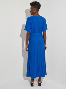 A-Line Tie-Waist Soft Ribbed Knit Dress, Lyons Blue | Misook