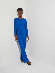 Soft Ribbed Knit Tie-Waist Tunic, Lyons Blue | Misook