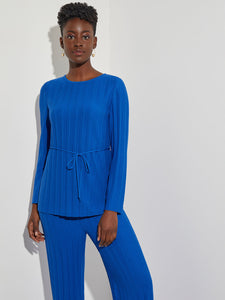 Soft Ribbed Knit Tie-Waist Tunic, Lyons Blue | Misook