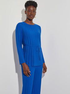 Soft Ribbed Knit Tie-Waist Tunic, Lyons Blue | Misook