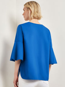 Bell Sleeve Woven Blouse, Lyons Blue | Misook