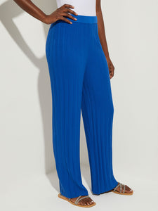 Soft Ribbed Knit Wide Leg Pant, Lyons Blue | Misook