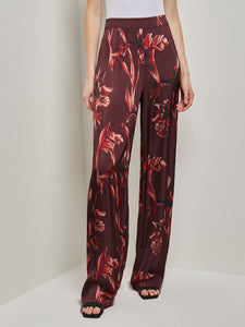 Floral Straight Leg Crepe de Chine Pants, Mahogany/Classic Red/Venetian Rose/Biscotti/Black | Misook