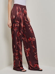 Floral Straight Leg Crepe de Chine Pants, Mahogany/Classic Red/Venetian Rose/Biscotti/Black | Misook