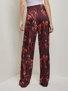 Floral Straight Leg Crepe de Chine Pants, Mahogany/Classic Red/Venetian Rose/Biscotti/Black | Misook