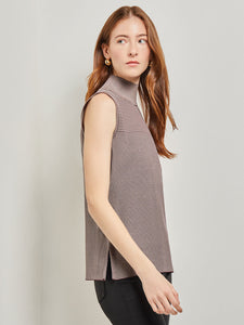 Soft Knit Long Mock Neck Tank, Mahogany/Biscotti | Misook Premium Details