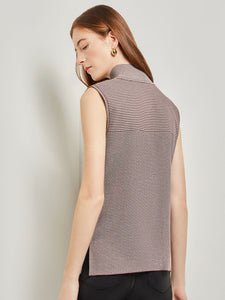 Soft Knit Long Mock Neck Tank, Mahogany/Biscotti | Misook