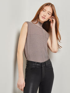 Soft Knit Long Mock Neck Tank, Mahogany/Biscotti | Misook