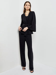 Sparkle Tie-Waist Bell Sleeve Woven Jacket, Black | Misook