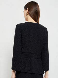 Sparkle Tie-Waist Bell Sleeve Woven Jacket, Black | Misook