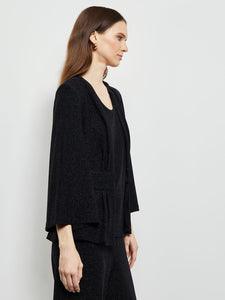 Sparkle Tie-Waist Bell Sleeve Woven Jacket, Black | Misook