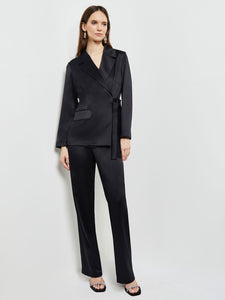 Side-Tie Blazer - Notch Collar Satin Crepe, Black | Misook