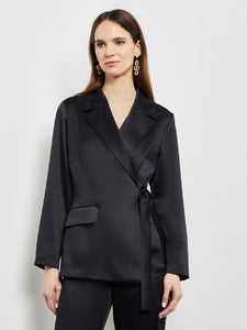 Side-Tie Blazer - Notch Collar Satin Crepe, Black | Misook