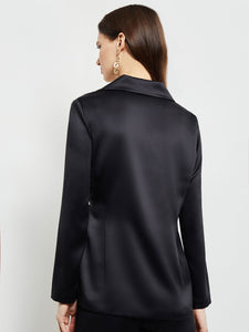 Side-Tie Blazer - Notch Collar Satin Crepe, Black | Misook