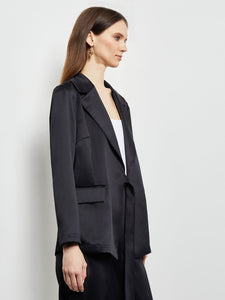 Side-Tie Blazer - Notch Collar Satin Crepe, Black | Misook