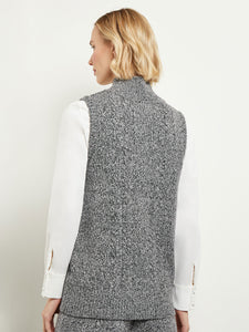 Mock Neck Tank - Cable Accent Cozy Knit, Black/New Ivory | Misook