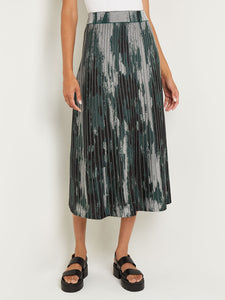 Flare Jacquard Knit Midi Skirt, Hunter Green/Neutral Grey/Black | Misook