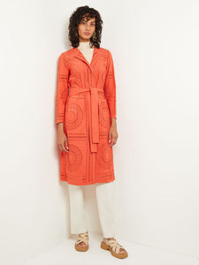 Open Front Jacket - Tie-Waist Eyelet Cotton, Spice | Misook