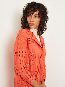 Open Front Jacket - Tie-Waist Eyelet Cotton, Spice | Misook