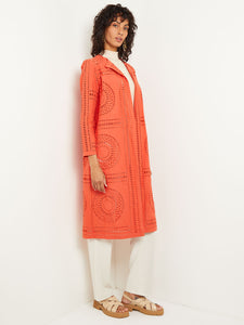 Open Front Jacket - Tie-Waist Eyelet Cotton, Spice | Misook