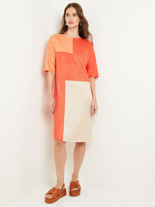 Midi Shift Dress - Colorblock Soft Knit, Spice/Citrine/Biscotti | Misook