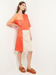 Midi Shift Dress - Colorblock Soft Knit, Spice/Citrine/Biscotti | Misook