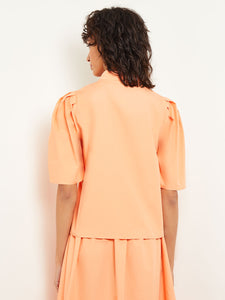 Button Front Blouse - Puff Sleeve Cotton, Citrine | Misook