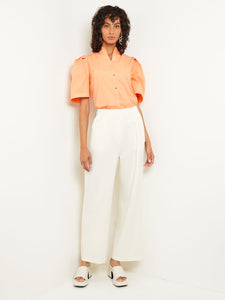 Button Front Blouse - Puff Sleeve Cotton, Citrine | Misook