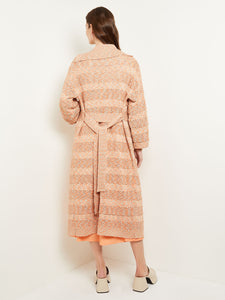 Relaxed Duster - Tie-Waist Pointelle Knit, Citrine/Italian Clay/Biscotti | Misook