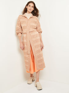 Relaxed Duster - Tie-Waist Pointelle Knit, Citrine/Italian Clay/Biscotti | Misook