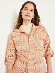 Relaxed Duster - Tie-Waist Pointelle Knit, Citrine/Italian Clay/Biscotti | Misook