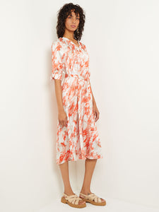 Midi A-Line Dress - V-Neck Print Crepe de Chine, Spice/Citrine/Italian Clay/Biscotti/Light Biscotti | Misook