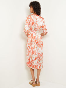 Midi A-Line Dress - V-Neck Print Crepe de Chine, Spice/Citrine/Italian Clay/Biscotti/Light Biscotti | Misook