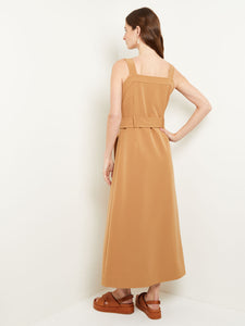 Maxi A-Line Dress - Belted Square Neck Stretch Woven, Italian Clay/Black | Misook