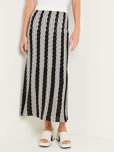 Midi Straight Skirt - Pointelle Intarsia Knit, Black/White | Misook