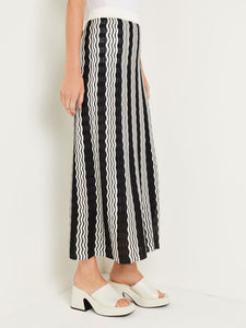 Midi Straight Skirt - Pointelle Intarsia Knit, Black/White | Misook