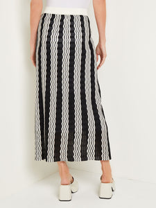 Midi Straight Skirt - Pointelle Intarsia Knit, Black/White | Misook