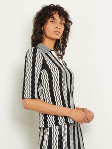 Collared V-Neck Tunic - Pointelle Intarsia Knit, Black/White | Misook