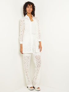 Button-Front Jacket - Cuff Sleeve Lace, White | Misook