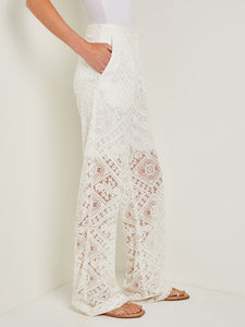 Button-Fly Straight Leg Pants - Lined Lace, White | Misook