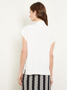 Tie-Neck Blouse - Cap Sleeve Crepe de Chine, White | Misook