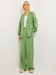 One Button Jacket - Balloon Sleeve Relaxed Woven, Verdant Clover | Misook