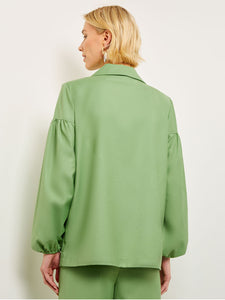 One Button Jacket - Balloon Sleeve Relaxed Woven, Verdant Clover | Misook