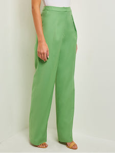 Front Zip Straight Leg Pants - Pleated Woven, Verdant Clover | Misook